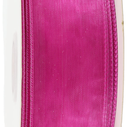 1 1/2" Wired Sheer Ribbon | Fuchsia | 50 Yard Roll LaRibbons and Crafts
