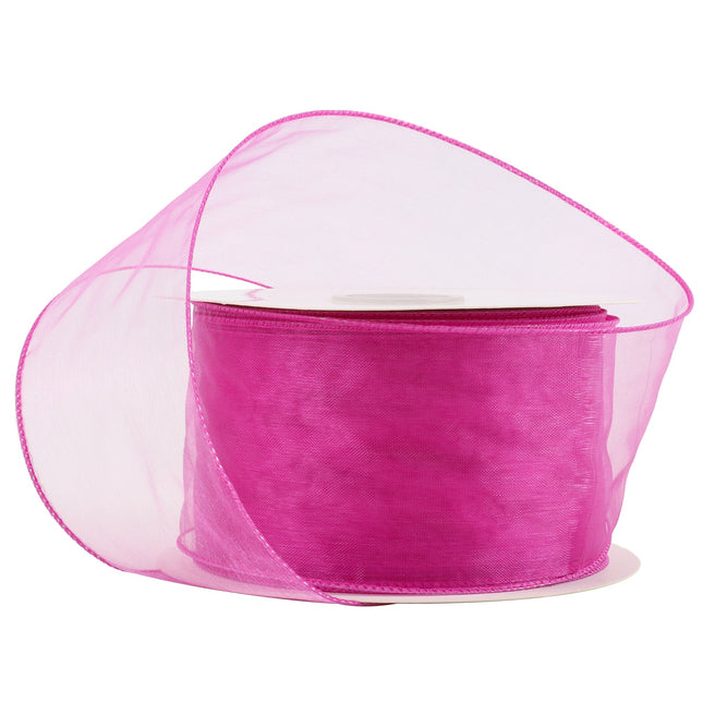 2 1/2" Wired Sheer Ribbon | Fuchsia | 50 Yard Roll LaRibbons and Crafts