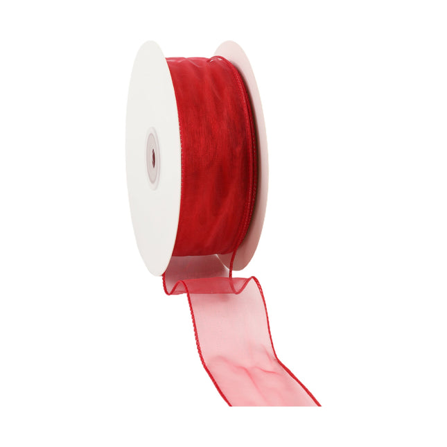 1 1/2" Wired Sheer Ribbon | Red | 50 Yard Roll LaRibbons and Crafts