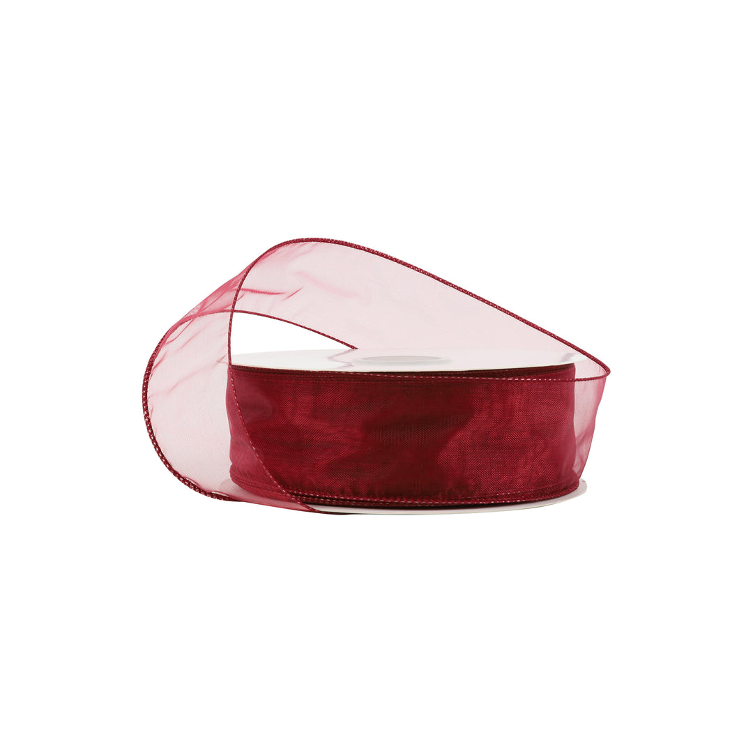 1 1/2" Wired Sheer Ribbon | Burgundy | 50 Yard Roll