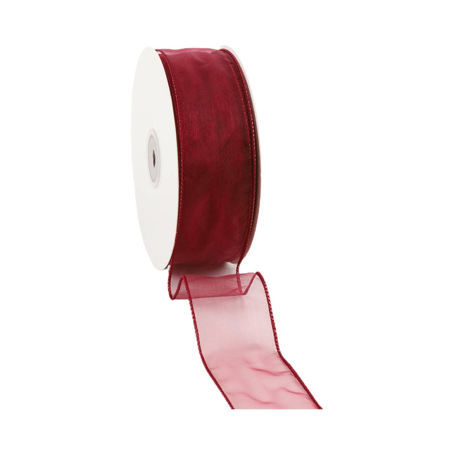 1 1/2" Wired Sheer Ribbon | Burgundy | 50 Yard Roll LaRibbons and Crafts