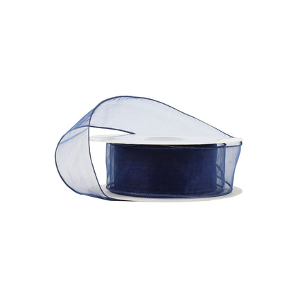1 1/2" Wired Sheer Ribbon | Navy | 50 Yard Roll LaRibbons and Crafts