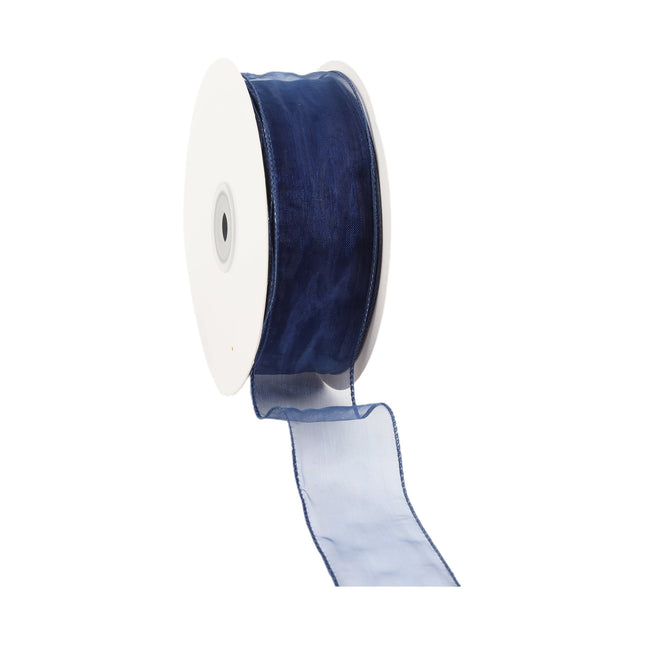 1 1/2" Wired Sheer Ribbon | Navy | 50 Yard Roll LaRibbons and Crafts