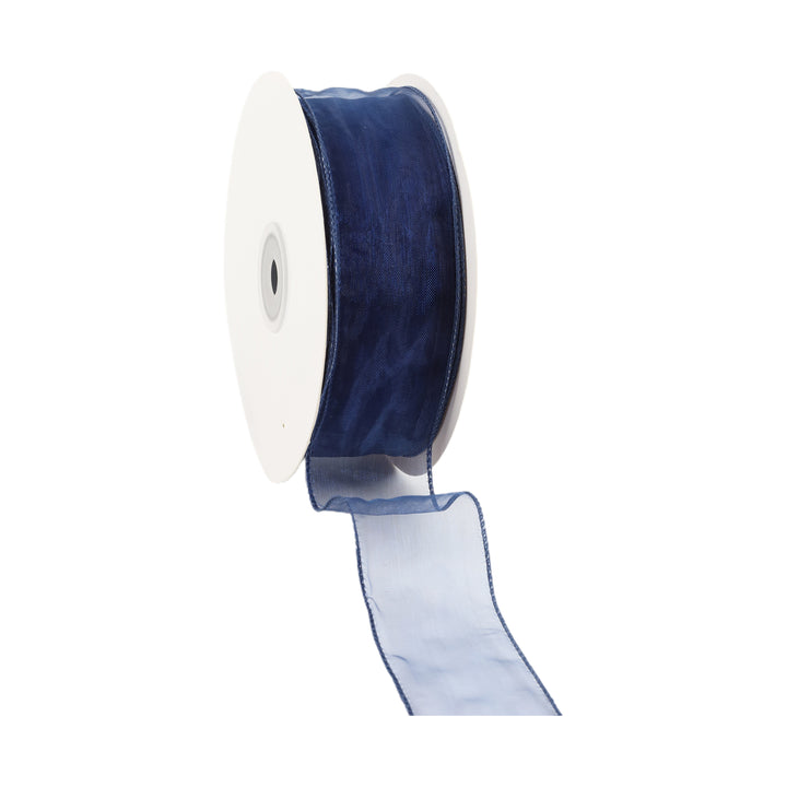 1 1/2" Wired Sheer Ribbon | Navy | 50 Yard Roll