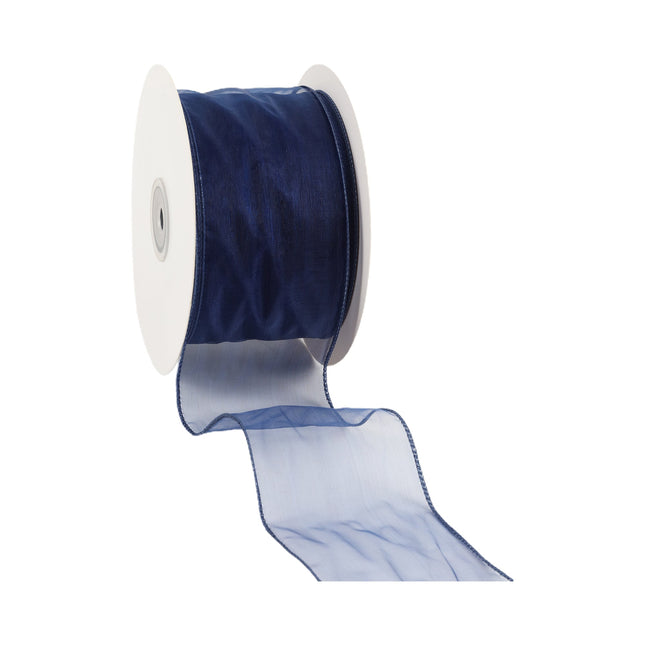 2 1/2" Wired Sheer Ribbon | Navy | 50 Yard Roll LaRibbons and Crafts