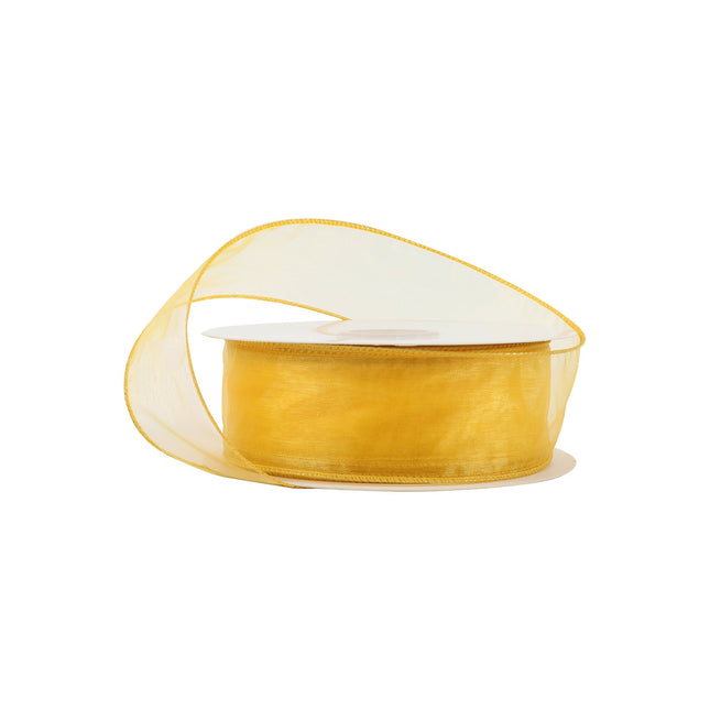 1 1/2" Wired Sheer Ribbon | Yellow | 50 Yard Roll LaRibbons and Crafts