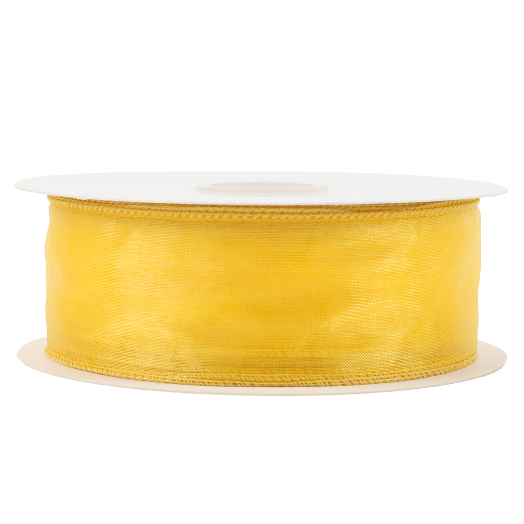 1 1/2" Wired Sheer Ribbon | Yellow | 50 Yard Roll