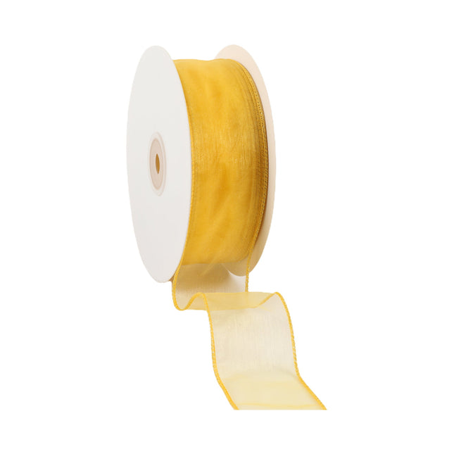 1 1/2" Wired Sheer Ribbon | Yellow | 50 Yard Roll LaRibbons and Crafts