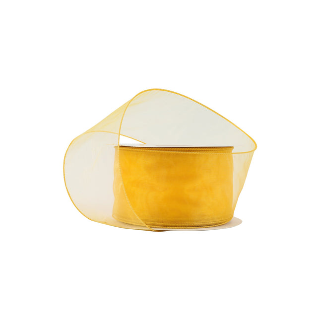 2 1/2" Wired Sheer Ribbon | Yellow | 50 Yard Roll LaRibbons and Crafts