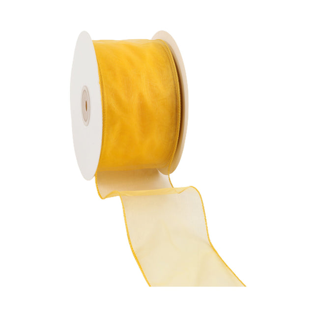 2 1/2" Wired Sheer Ribbon | Yellow | 50 Yard Roll LaRibbons and Crafts