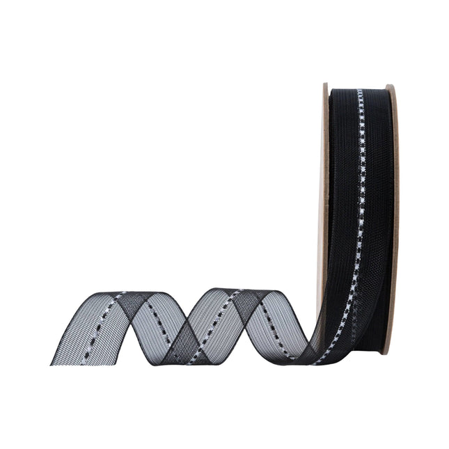 7/8" Sheer Wedding Ribbon | Black | 20 Yard Roll LA Ribbons Wholesale