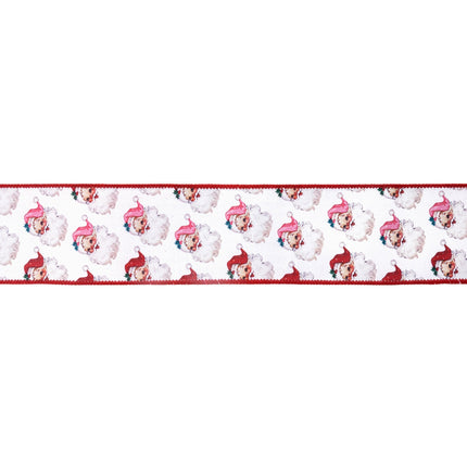 2 1/2" Wired Reversible Dupioni | Santa Face w/ Pink and Red Backing | 10 Yard Roll LA Ribbons Wholesale