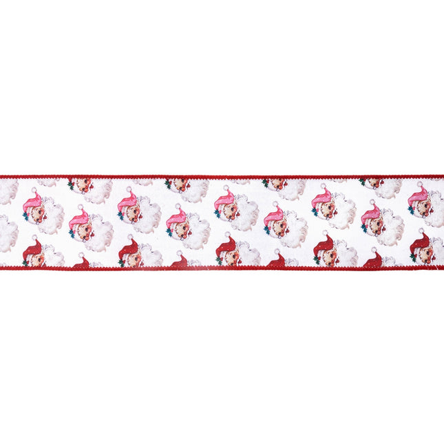 2 1/2" Wired Reversible Dupioni | Santa Face w/ Pink and Red Backing | 10 Yard Roll LA Ribbons Wholesale