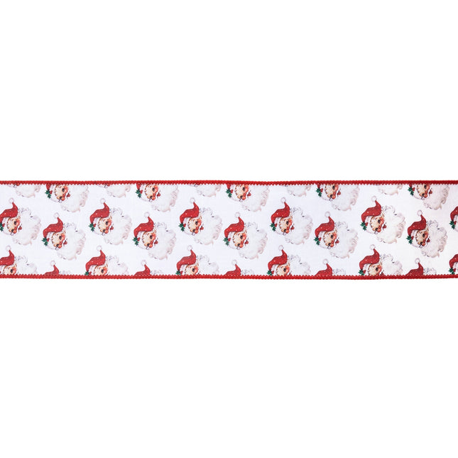 2 1/2" Wired Reversible Dupioni | Santa Face w/ Red and Red Backing | 10 Yard Roll LA Ribbons Wholesale
