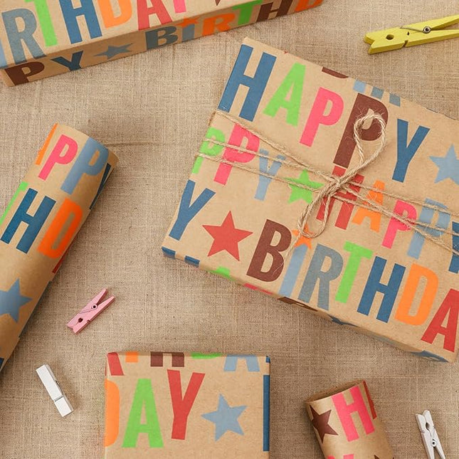 17" X 33' Kraft Wrapping Paper | Happy Birthday Text LaRibbons and Crafts
