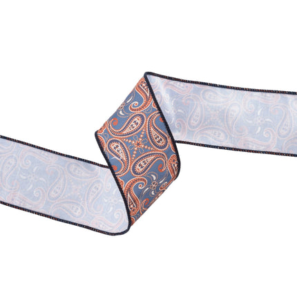 2 1/2" Wired Dupioni | Blue/Orange Paisley | 10 Yard Roll LA Ribbons Wholesale
