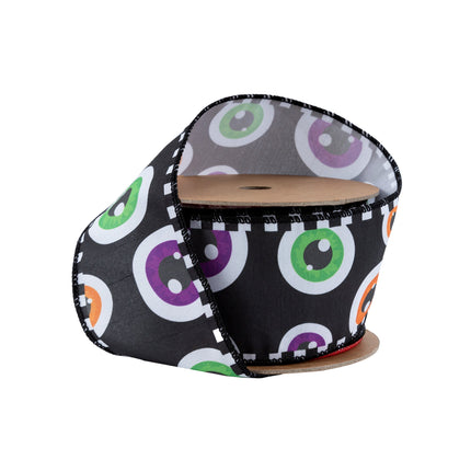 2 1/2" Wired Ribbon | Halloween Ghost Eyes | 10 Yard Spool LA Ribbons Wholesale