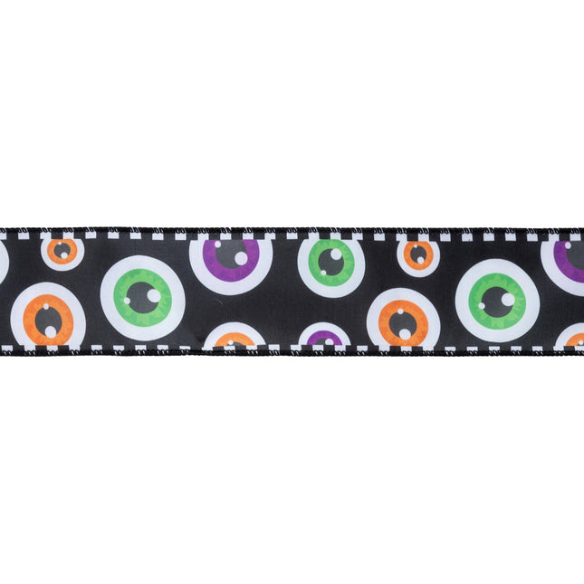 2 1/2" Wired Ribbon | Halloween Ghost Eyes | 10 Yard Spool LA Ribbons Wholesale