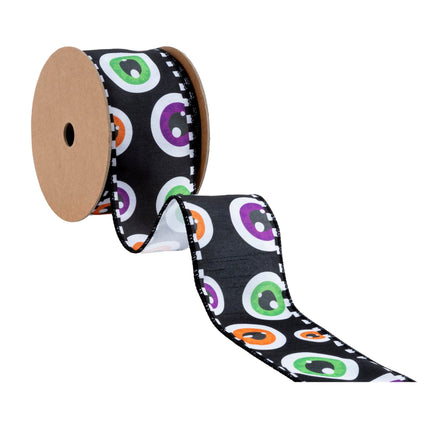 2 1/2" Wired Ribbon | Halloween Ghost Eyes | 10 Yard Spool LA Ribbons Wholesale