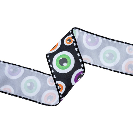 2 1/2" Wired Ribbon | Halloween Ghost Eyes | 10 Yard Spool LA Ribbons Wholesale