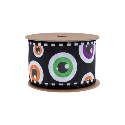 2 1/2" Wired Ribbon | Halloween Ghost Eyes | 10 Yard Spool LA Ribbons Wholesale
