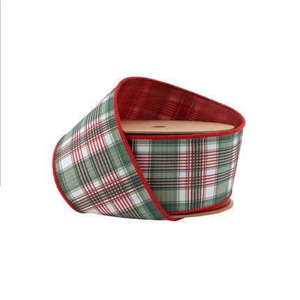 2 1/2" Wired Reversible Dupioni | Red/Green Plaid with Red Backing | 10 Yard Roll LA Ribbons Wholesale