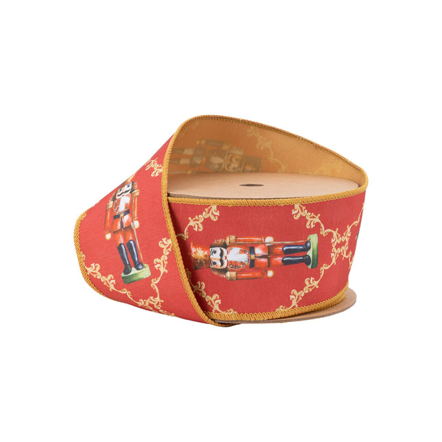 2 1/2" Wired Reversible Dupioni | Nutcracker with Diamond Pattern on Red | 10 Yard Roll LA Ribbons Wholesale