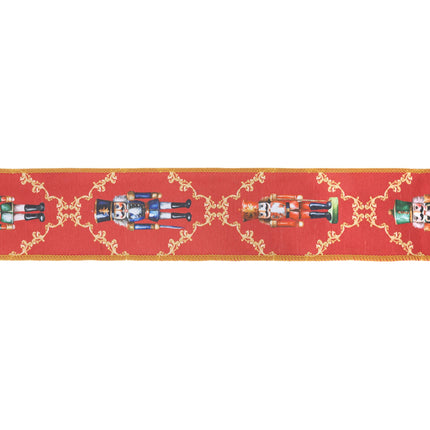 2 1/2" Wired Reversible Dupioni | Nutcracker with Diamond Pattern on Red | 10 Yard Roll LA Ribbons Wholesale