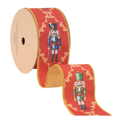 2 1/2" Wired Reversible Dupioni | Nutcracker with Diamond Pattern on Red | 10 Yard Roll LA Ribbons Wholesale