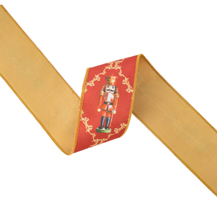 2 1/2" Wired Reversible Dupioni | Nutcracker with Diamond Pattern on Red | 10 Yard Roll LA Ribbons Wholesale