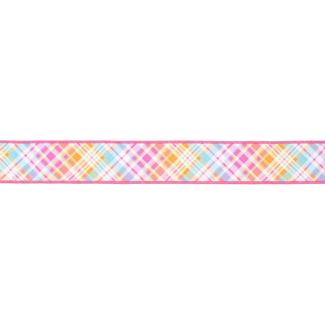 2 1/2" Wired Dupioni Ribbon | Bias Plaid Hot Pink w/ Hot Pink Taffeta Fused Back | 10 Yard Roll LaRibbons and Crafts