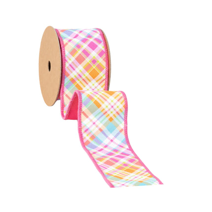 2 1/2" Wired Dupioni Ribbon | Bias Plaid Hot Pink w/ Hot Pink Taffeta Fused Back | 10 Yard Roll LaRibbons and Crafts