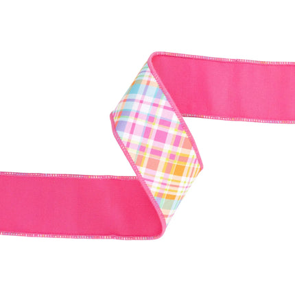 2 1/2" Wired Dupioni Ribbon | Bias Plaid Hot Pink w/ Hot Pink Taffeta Fused Back | 10 Yard Roll LaRibbons and Crafts