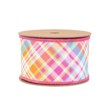 2 1/2" Wired Dupioni Ribbon | Bias Plaid Hot Pink w/ Hot Pink Taffeta Fused Back | 10 Yard Roll LaRibbons and Crafts