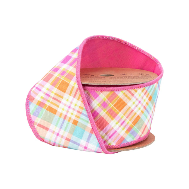 2 1/2" Wired Dupioni Ribbon | Bias Plaid Hot Pink w/ Hot Pink Taffeta Fused Back | 10 Yard Roll LaRibbons and Crafts