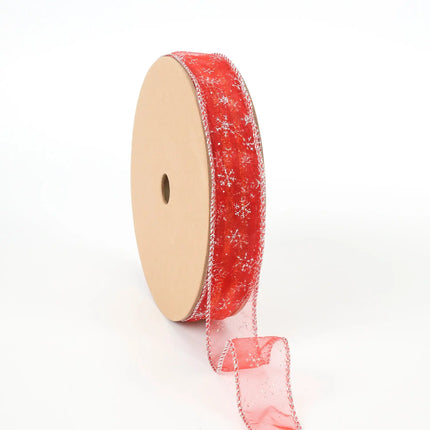 1" Wired Ribbon | Snowflakes on Red | 10 Yard Roll LaRibbons and Crafts
