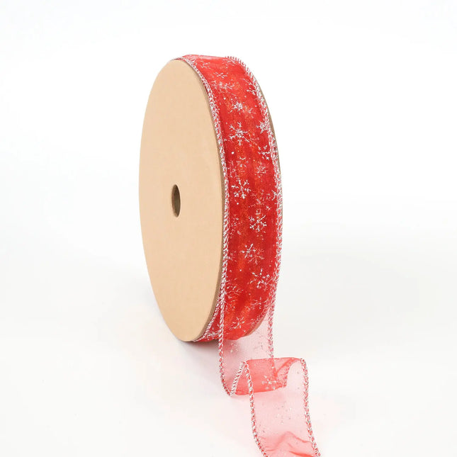 1" Wired Ribbon | Snowflakes on Red | 10 Yard Roll LaRibbons and Crafts