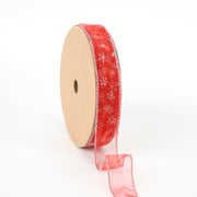 1" Wired Ribbon | Snowflakes on Red | 10 Yard Roll