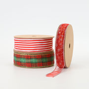 1" Wired Ribbon | Snowflakes on Red | 10 Yard Roll