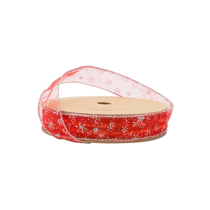 1" Wired Ribbon | Snowflakes on Red | 10 Yard Roll LaRibbons and Crafts