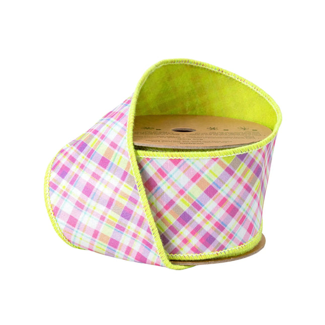 2 1/2" Wired Dupioni Ribbon | Bias Plaid Purple/Green w/ Green Taffeta Fused Back | 10 Yard Roll LaRibbons and Crafts