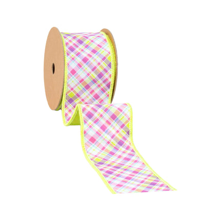 2 1/2" Wired Dupioni Ribbon | Bias Plaid Purple/Green w/ Green Taffeta Fused Back | 10 Yard Roll LaRibbons and Crafts