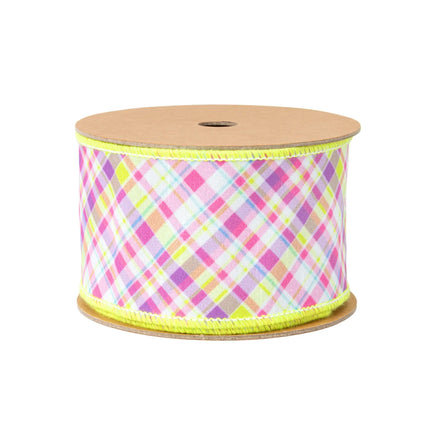 2 1/2" Wired Dupioni Ribbon | Bias Plaid Purple/Green w/ Green Taffeta Fused Back | 10 Yard Roll LaRibbons and Crafts