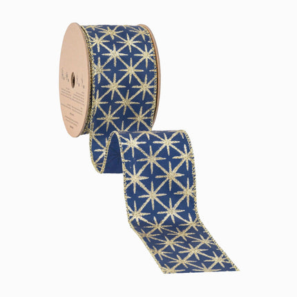 2 1/2" Wired Ribbon | Blue Satin with Gold Stars | 10 Yard Roll LaRibbons and Crafts