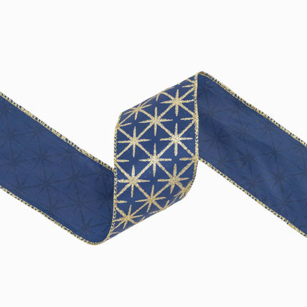 2 1/2" Wired Ribbon | Blue Satin with Gold Stars | 10 Yard Roll LaRibbons and Crafts