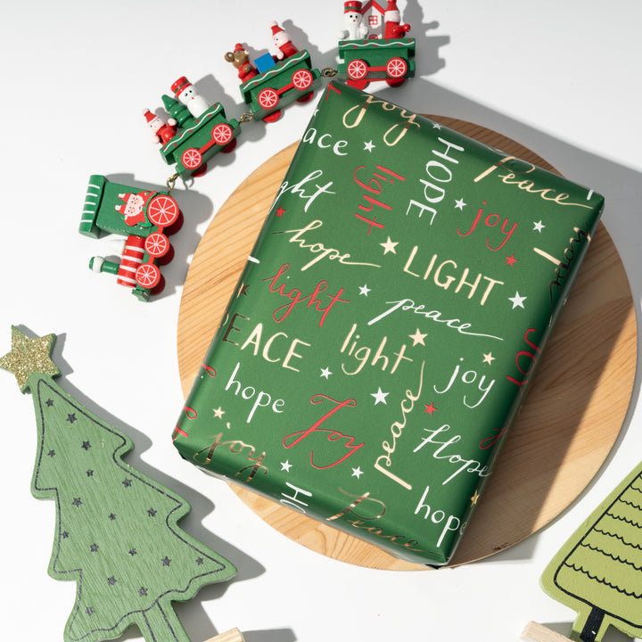 30" x 10' Holiday Wrapping Paper | Hope, Peace, Light Script - 20% OFF & Buy One Get One Free