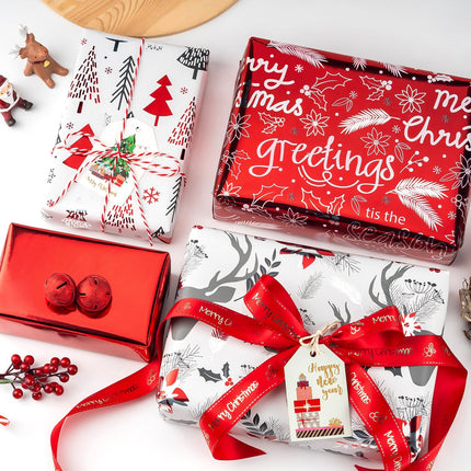 30" x 10' Holiday Wrapping Paper | "Abstract Trees" Grey/Red LaRibbons and Craft