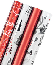 30" x 10' Wrapping Paper Bundle (4-pack) | Red/Gold/Xmas Metallic
