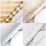 30" x 10' Wrapping Paper Bundle (4 Roll Pack) | White/Gold/Silver Diamonds/Dots/Rainbows/Stripes