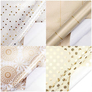 30" x 10' Wrapping Paper Bundle (4 Roll Pack) | White/Ivory/Gold Herringbone/Dots/Triangles/Art Deco